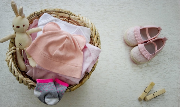 childrens things in the basket washing childrens clothes