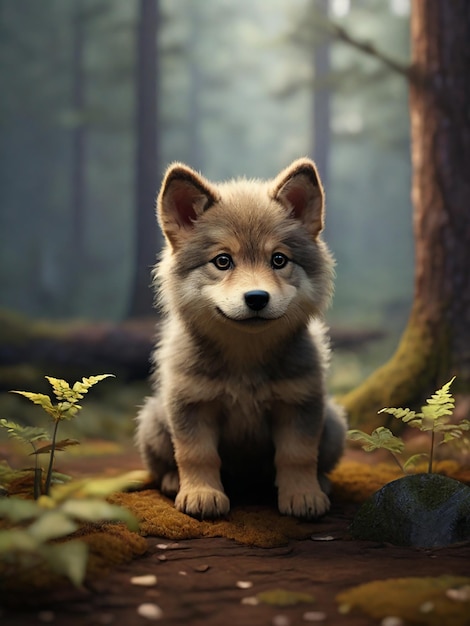 Photo childrens wallpapers of a puppy wolf back living in a lonely forest 8k