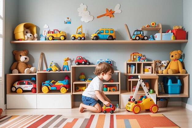 Childroom with toys and shelves