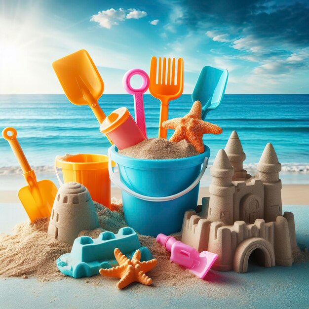 Premium AI Image Childs beach toys in the sand