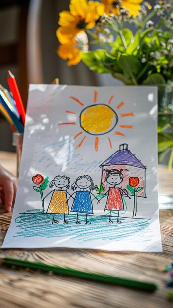 Photo a childs drawing of a family by person