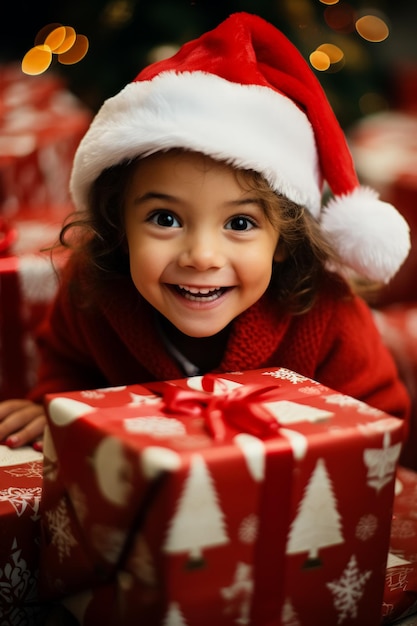 Photo childs eyes brighten as they unwrap a longawaited present joyously