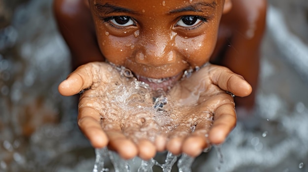 写真 基本 的 な 権利 を 象徴 し て いる 清潔 な 水 に 対する 子供 の 目