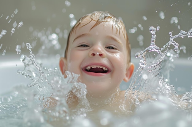 Photo childs gleeful splashes in the bathwater create enchanting ripples