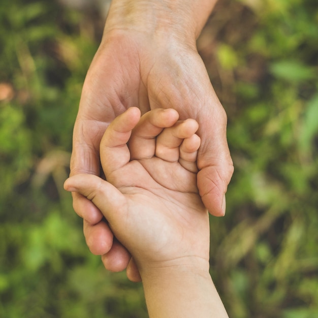 Childs hand en oude rot grootmoeder