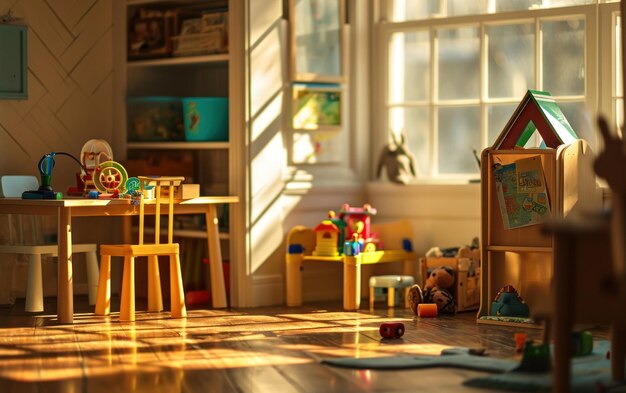 Childs room play area with morning sunlight