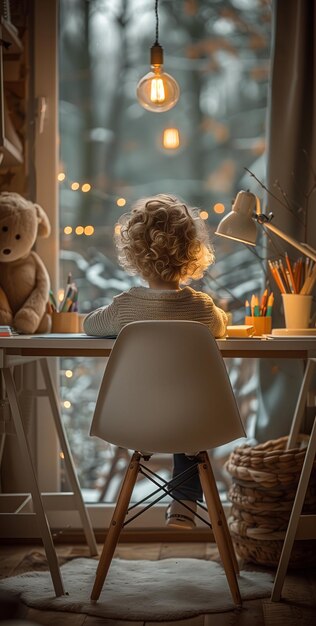 Photo a childs study room at night