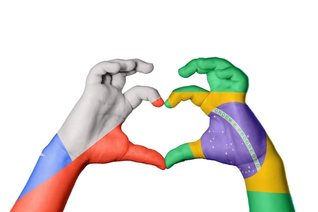 Photo chile brazil heart hand gesture making heart clipping path