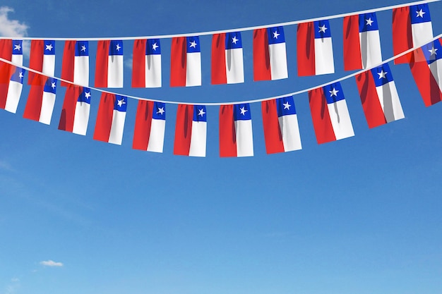 Chile flag festive bunting hanging against a blue sky d render