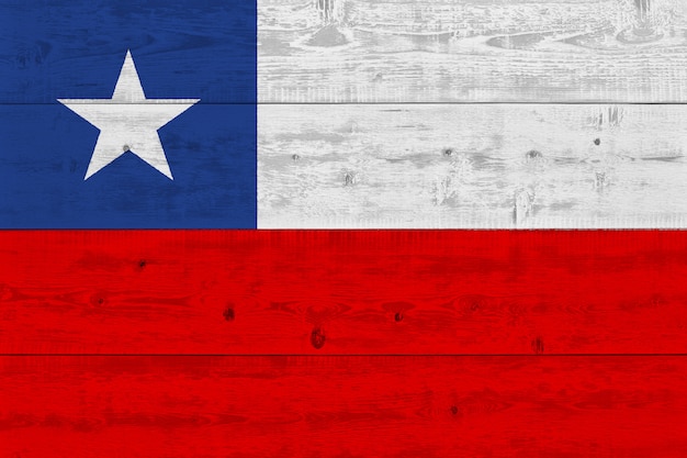 Photo chile flag painted on old wood plank