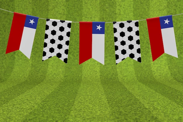 Chile flag and soccer ball texture football flag bunting 3D Rendering