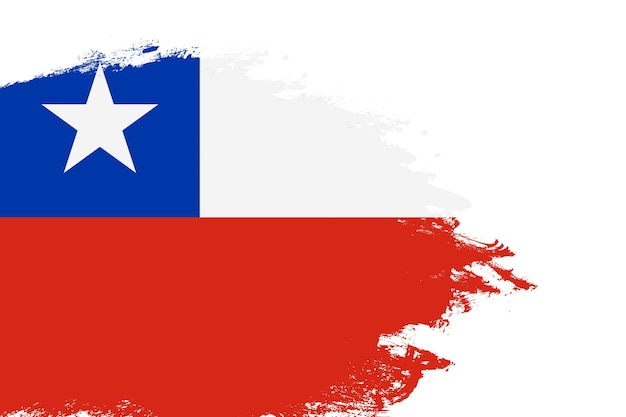 Chile flag on a stained stroke brush painted isolated white background with copy space