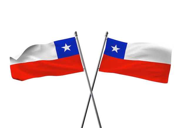 Chile flags crossed isolated on a white background d rendering