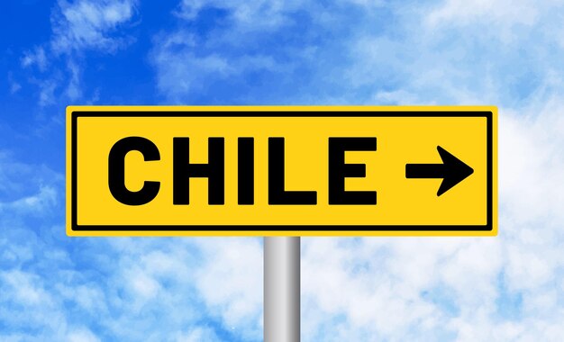 Chile road sign on cloudy sky background