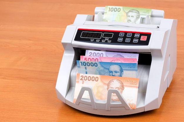 Chilean peso in a counting machine