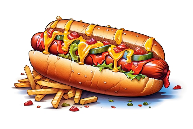 Chili cheese dog illustration Food illustration Generative AI