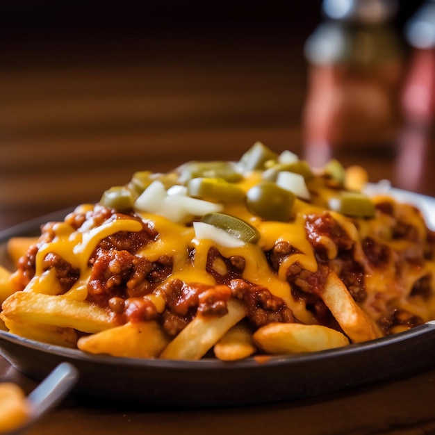 chili cheese fries in a American restaurant