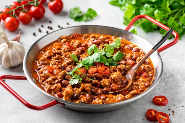 Chili con carne traditional mexican food selective focus