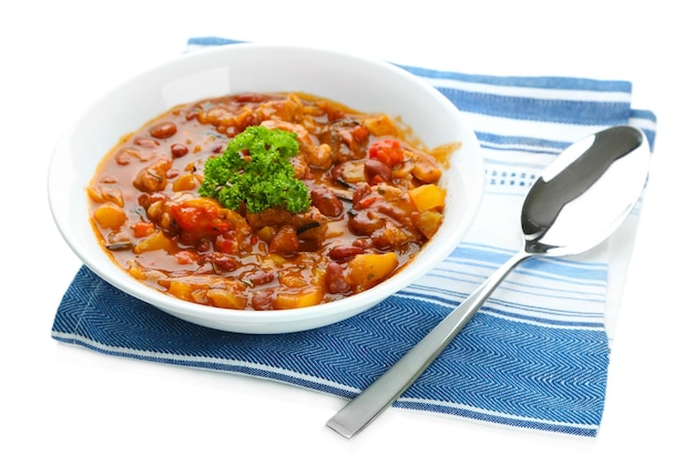 Chili Corn Carne traditioneel Mexicaans eten geïsoleerd op wit