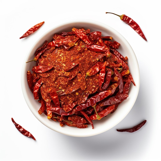 Photo chili flakes in a wood bowl