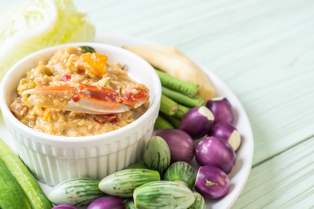 Chili paste simmer with crab or crab and soya dip with coconut milk and vegetables