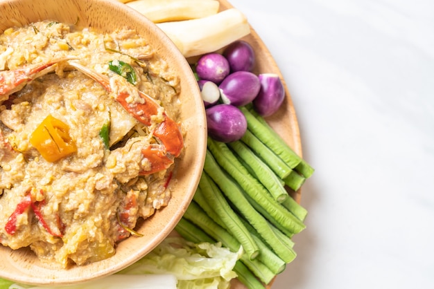 Chili paste simmer with crab or crab and soya dip with coconut milk and vegetables