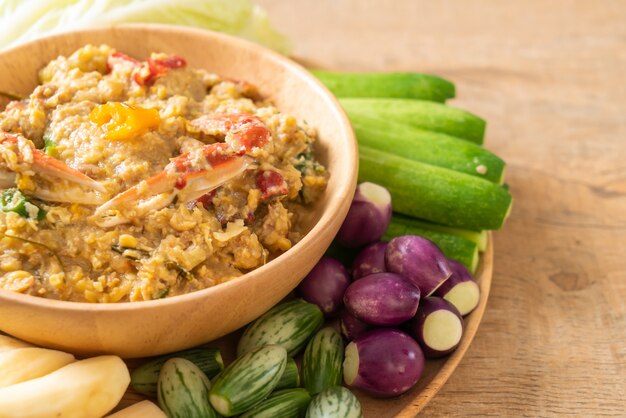 Chili paste simmer with crab or crab and soya dip with coconut milk and vegetables