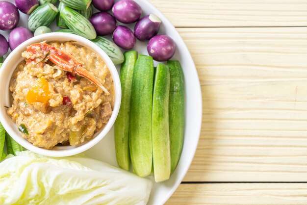 Chili paste simmer with crab or crab and soya dip with coconut milk and vegetables