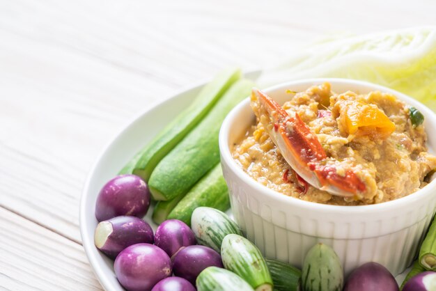 Chili paste simmer with crab or crab and soya dip with coconut milk and vegetables