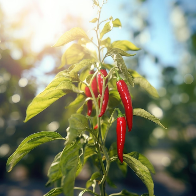 Chili peper op de boom groente groeien in biologische boerderij generatieve ai