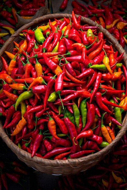 chili pepers op de markt