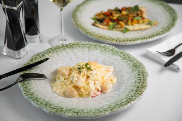 Chili pepper Fruit and Pistachio Nut meal on a white background vegetables on table