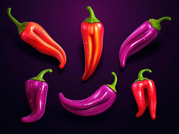 chili pepper icon set food in the style of rendered in cinema4d