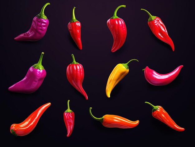 chili pepper icon set food in the style of rendered in cinema4d