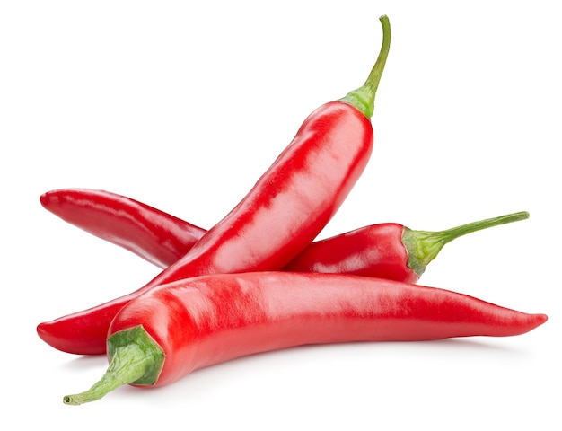 Chili pepper isolated on a white background. Chili hot pepper clipping path. Group chili peppers