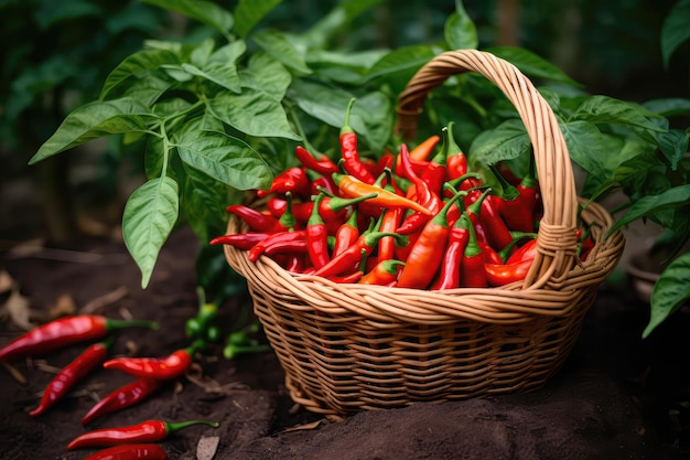 Chili Peppers In Basket Near The Greenhouse