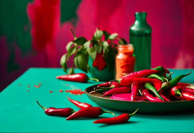 Photo chili peppers placed on table