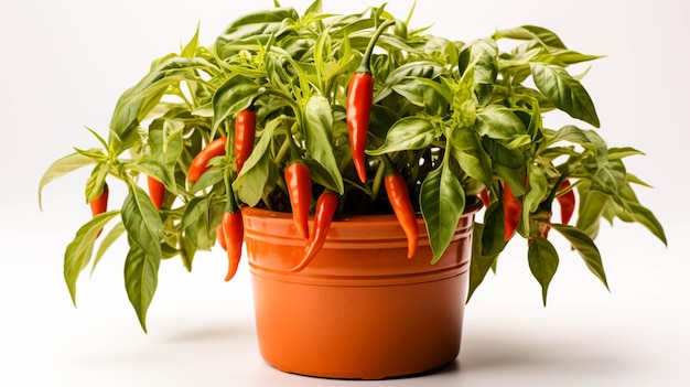 Photo chili plant in a pot on white background