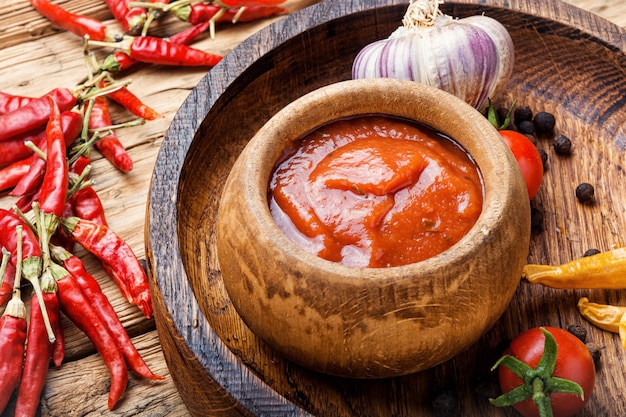 Photo chili sauce in bowl