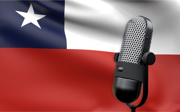 Foto chili vlag met microfoon 3d-rendering beeld