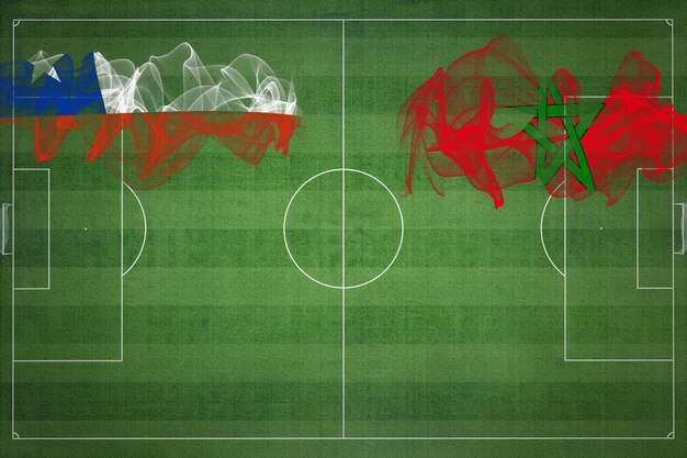 Chili vs Marokko voetbalwedstrijd nationale kleuren nationale vlaggen voetbalveld voetbalwedstrijd Competitie concept Kopieer ruimte