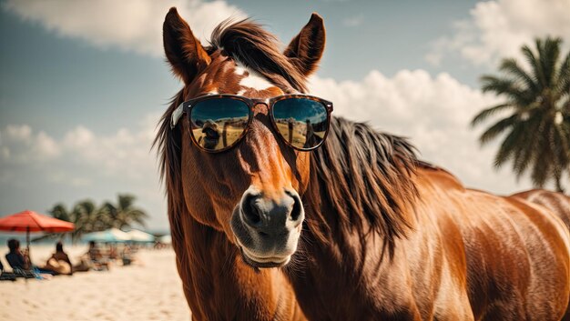 Chill Beach Vibes Paard met Zonnebril