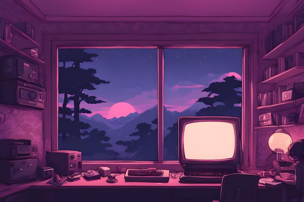 Premium Photo | Chill Lofi Workspace with Sunset View