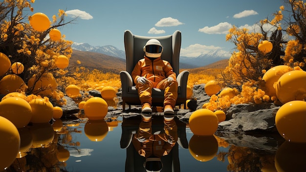 Foto chill_vibrant_oranges_and_yellows_astronauts_meditati