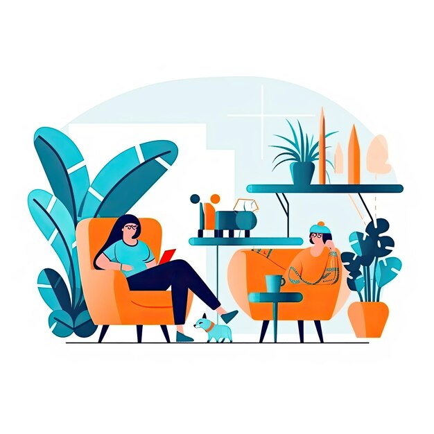 Foto chill zone geïsoleerde cartoon concept flat vector illustratie dagelijkse activiteiten werken ai gegenereerd