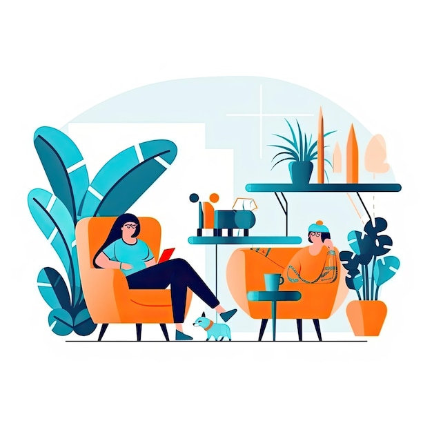 Photo chill zone isolated cartoon concept flat vector illustration daily activities working ai generated