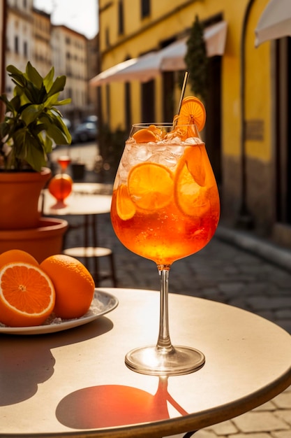 Foto cocktail aperol freddo su un tavolo in un caffè sulla strada ia generativa