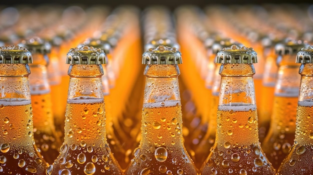 Photo chilled beer bottles with condensation on dark background