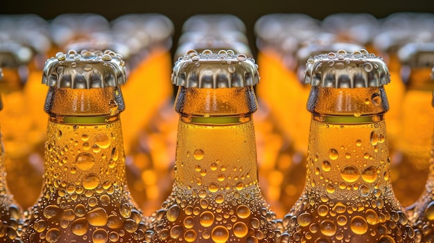 Chilled Beer Bottles with Condensation on Dark Background