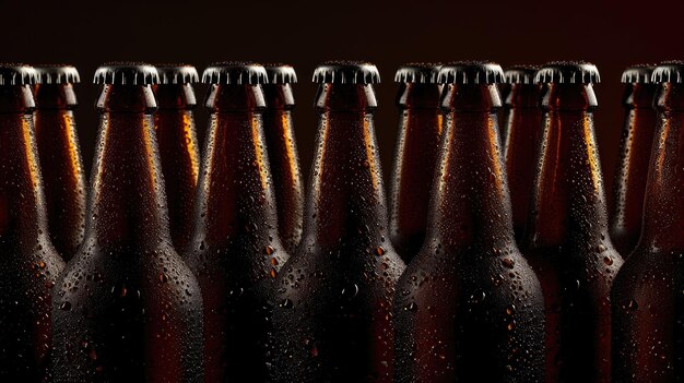 Chilled Beer Bottles with Condensation on Dark Background